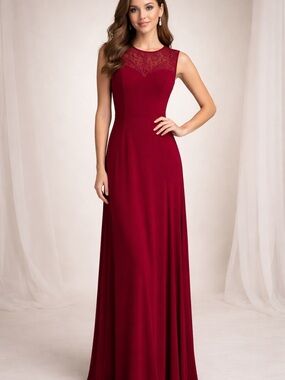 Cachet Burgundy Sleeveless Maxi Dress with Lace Yoke